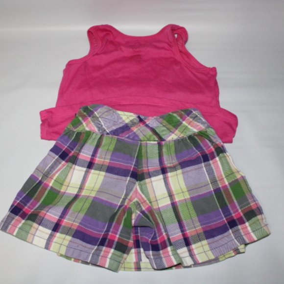 Girls Gymboree Plaid Shirt pants/Pink tank top - Picture 2 of 13